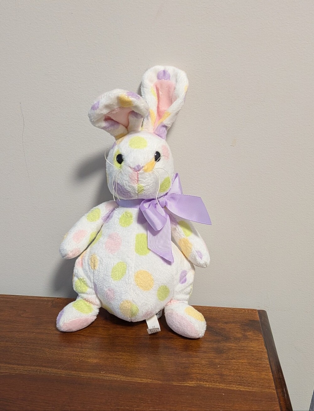 Ganz Plush Polka Dot Bunny with Lavender Bow Eggstella. 12 Inches Including Ears